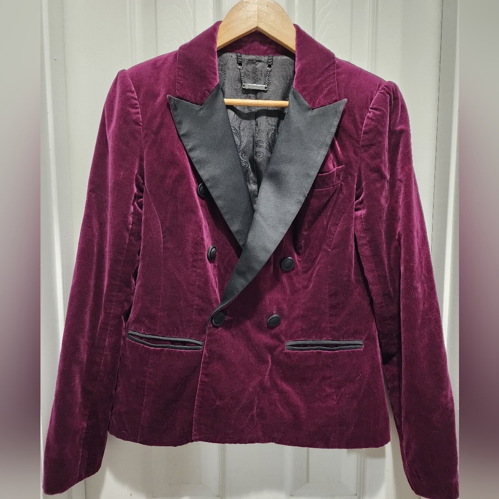 Trina Turk Velvet Plum Double Breasted Blazer Size 2